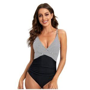 NWT B2Prity One Piece Swimsuit Striped  Removable Padding